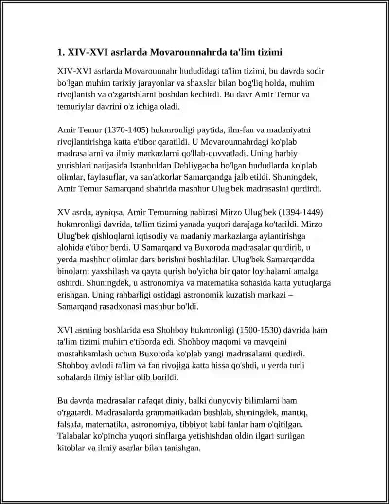 XIV-XVI asrlarda Movarounnahrda talim tarbiya va pedagogik fikrlar 3