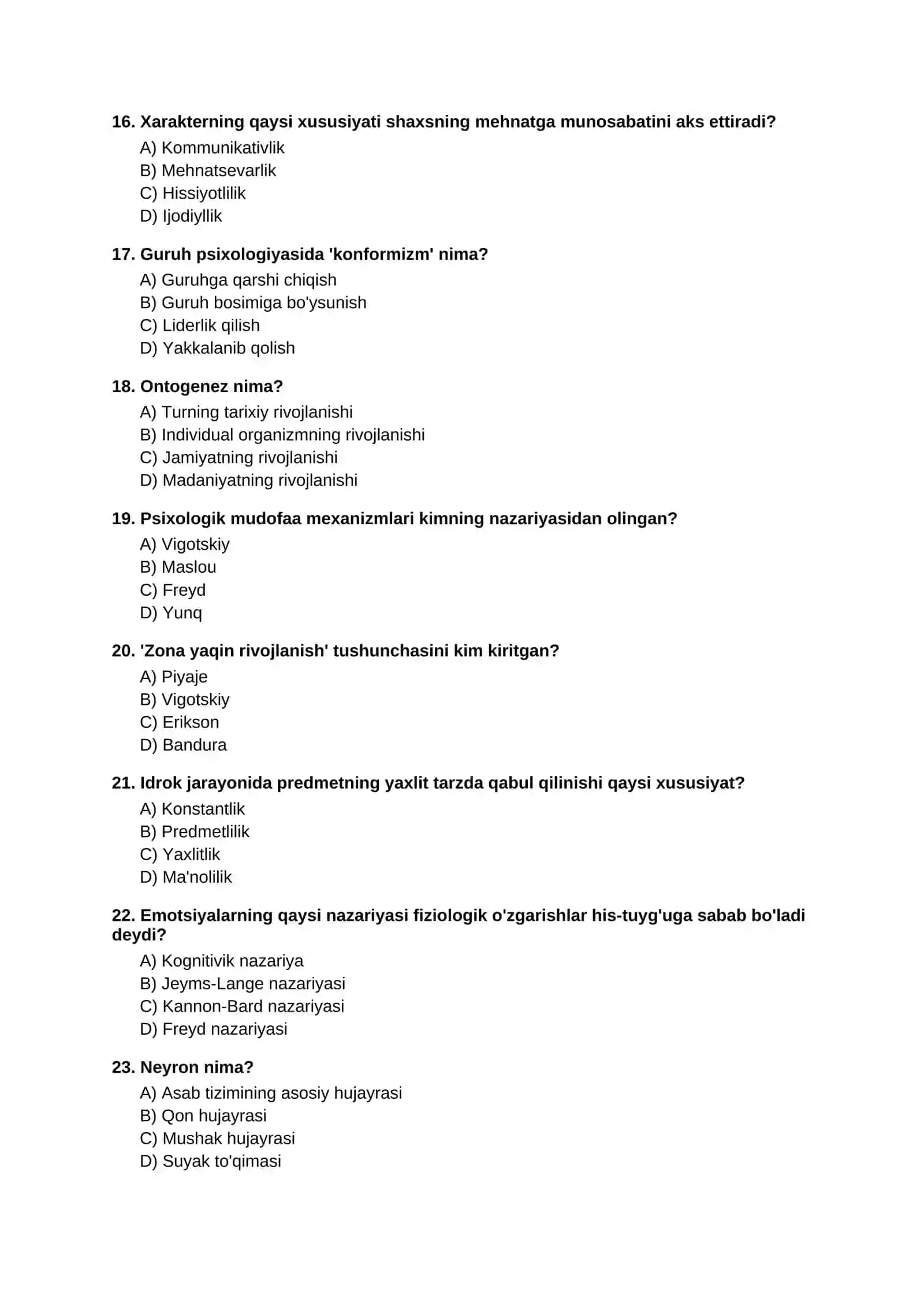 PSIXOLOGIYA FANIDAN TESTLAR 3