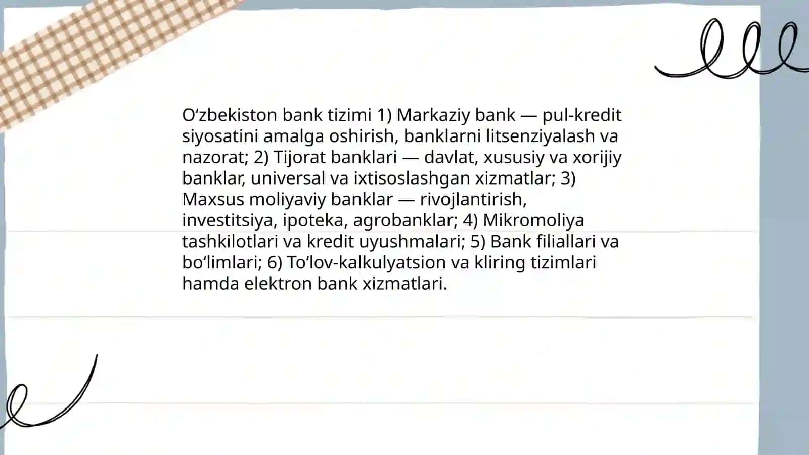 O‘zbekiston Respublikasi bank tizimi. Bank kreditlaridan foydalanish asoslar 3