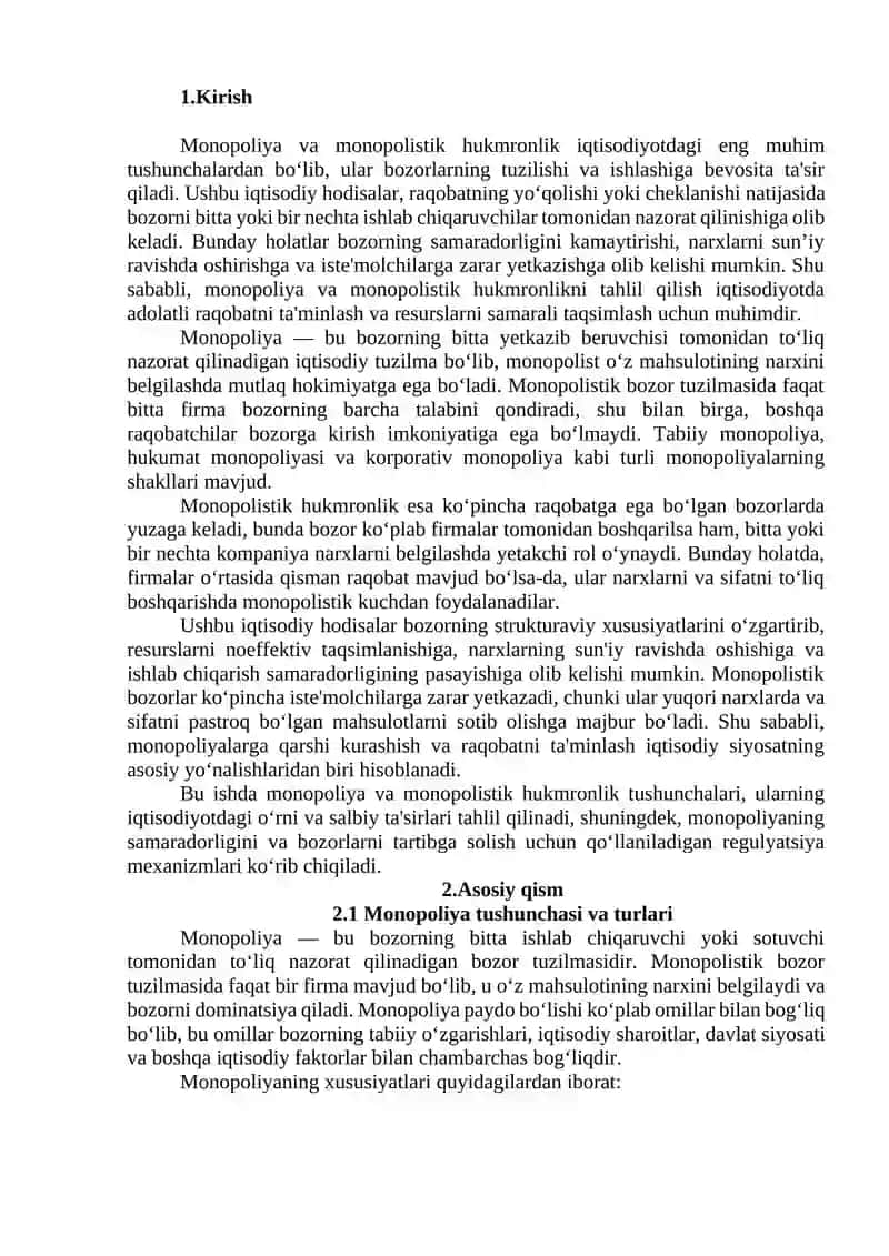 Monopoliya va monopolistik hukmronlik 3