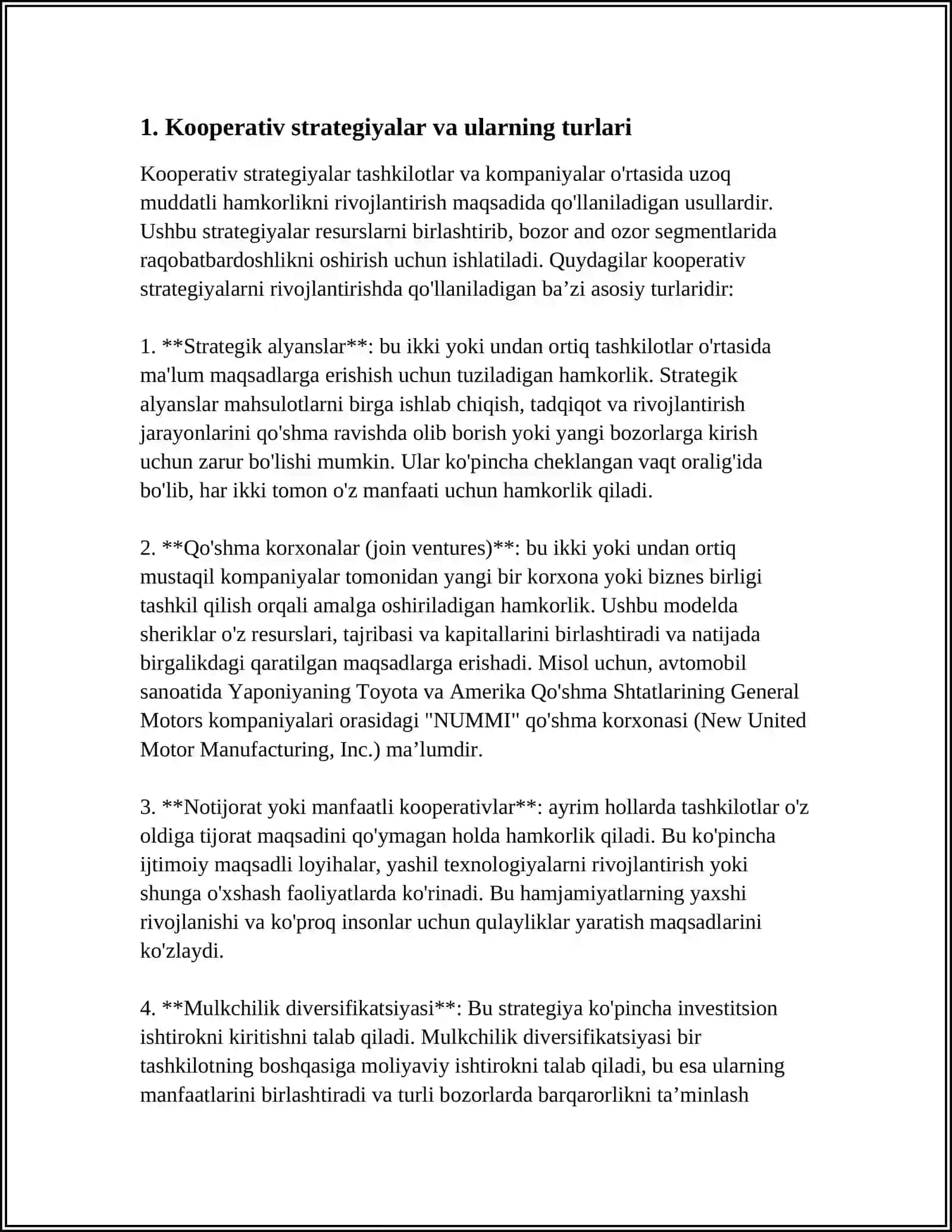 MULTIAGENT TIZIMLARDA HAMKORLIK. HAMKORLIK VA MUVOFIQLASHTIRISH TUSHUNCHALARI. HAMKORLIK VA RAQOBATLI MUHITLAR 3