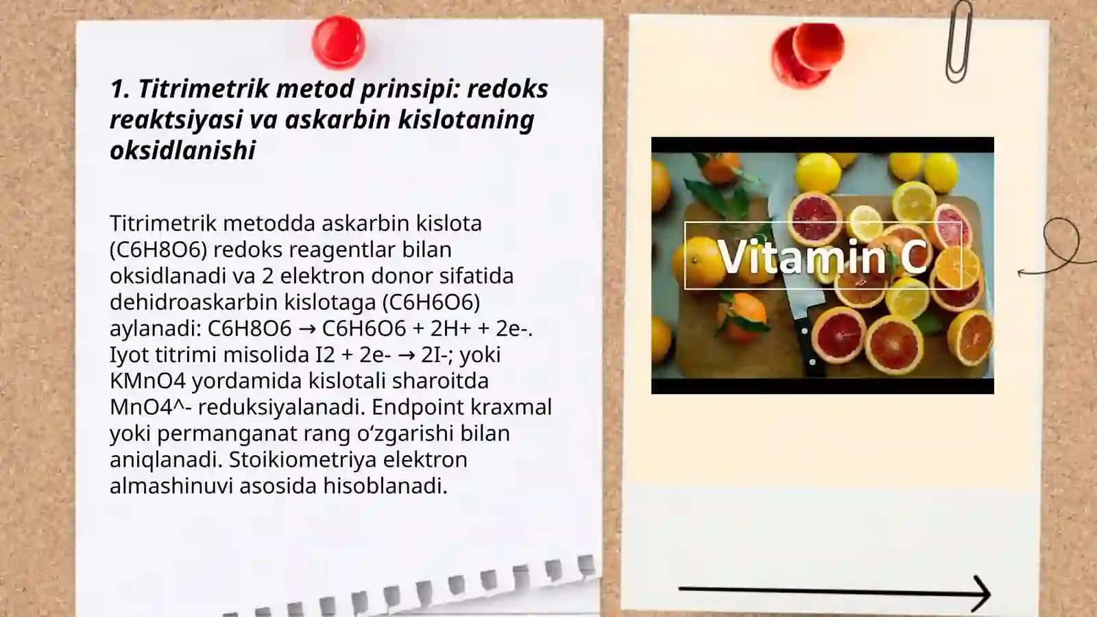 Meva va sharbatlarida askarbin kislota miqdorini oʻlchash—titrimetrik metod 3