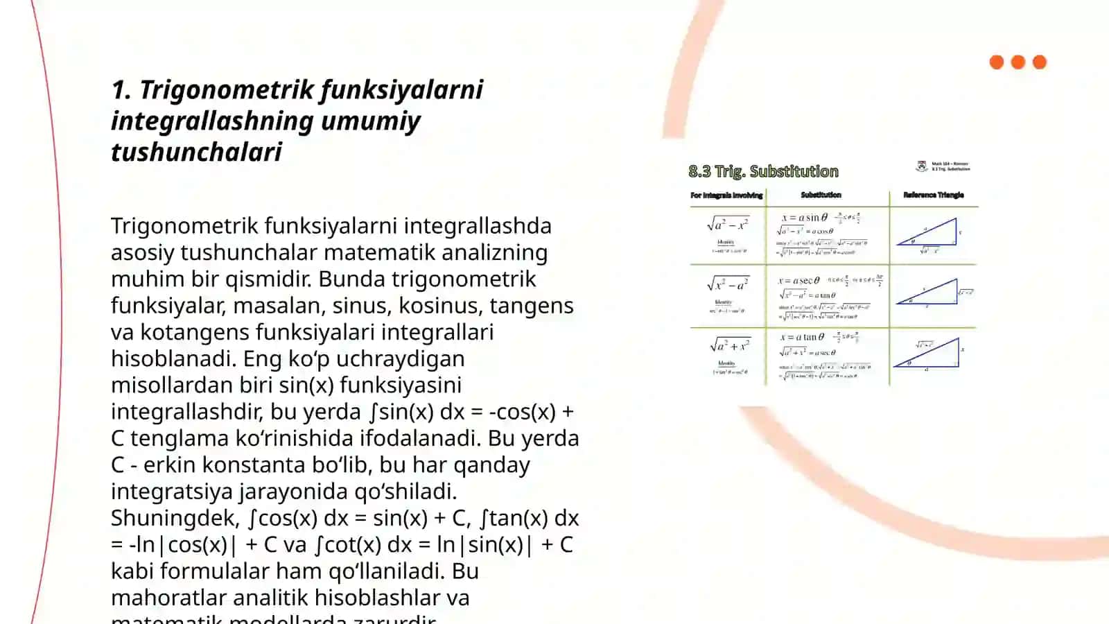 Trigonometrik funksiyalarni integrallash 3