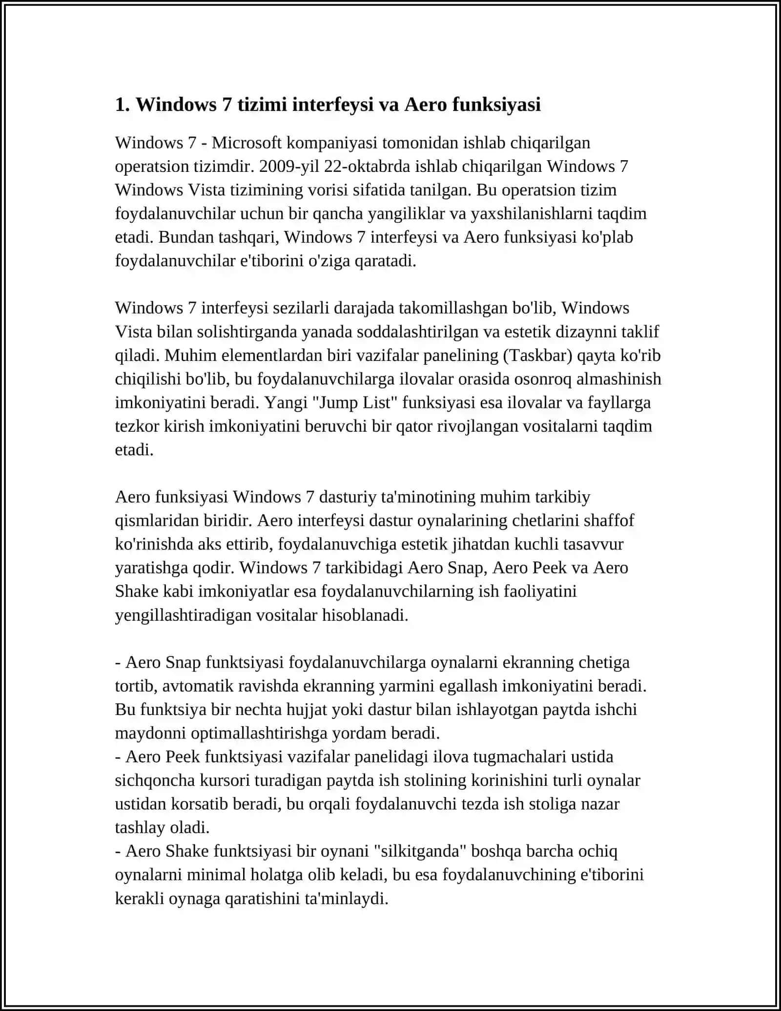 MS WINDOWS 7 8 10 11 OPERATION TIZIMLARI VA ULARDAGI YANGI IMKONIYATLAR VA QULAYLIKLAR 3