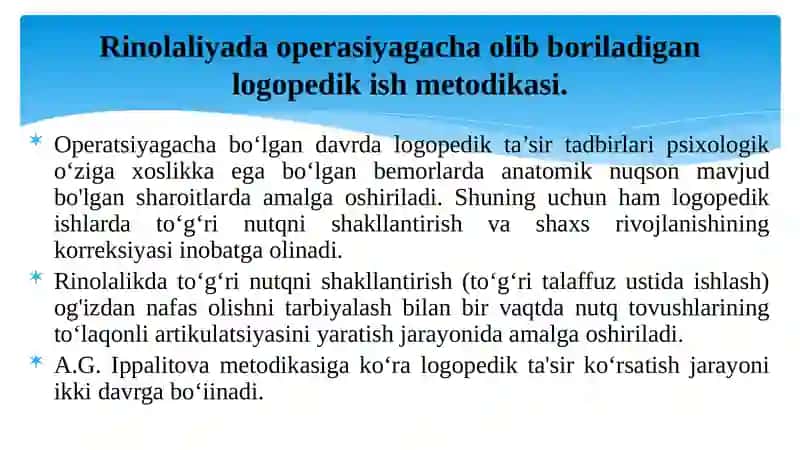 Rinolaliyanibartarafetishda operatsiyagacha bo’lgan logopedik ish tizimi 3