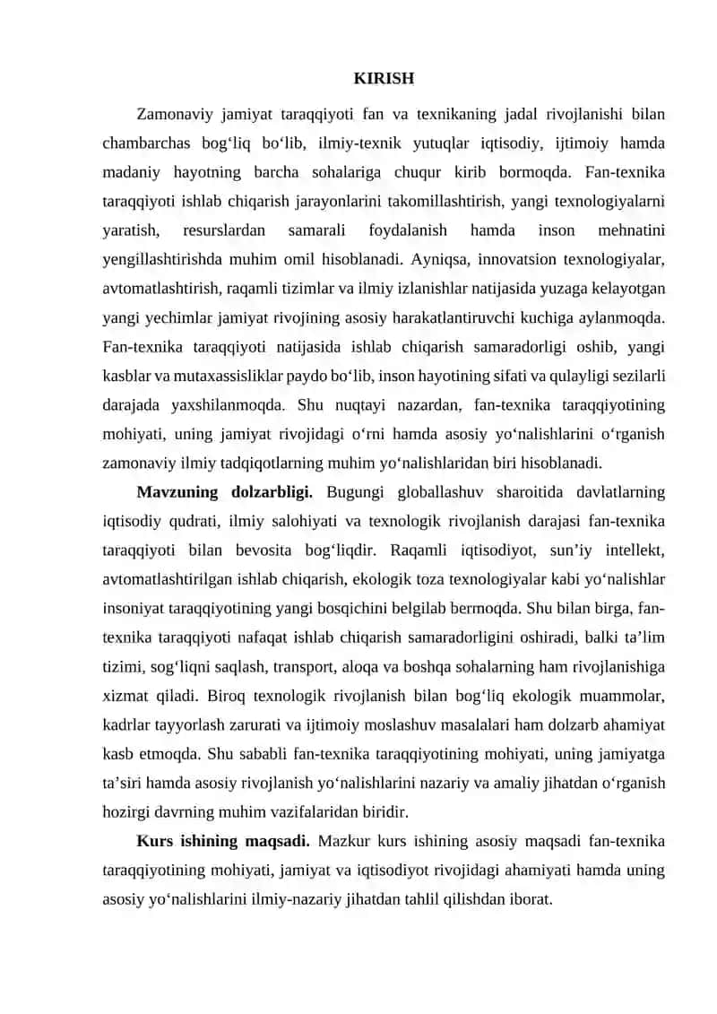 Fan-texnika taraqqiyotining mohiyati va ahamiyati va uning asosiy yo’nalishlari 3