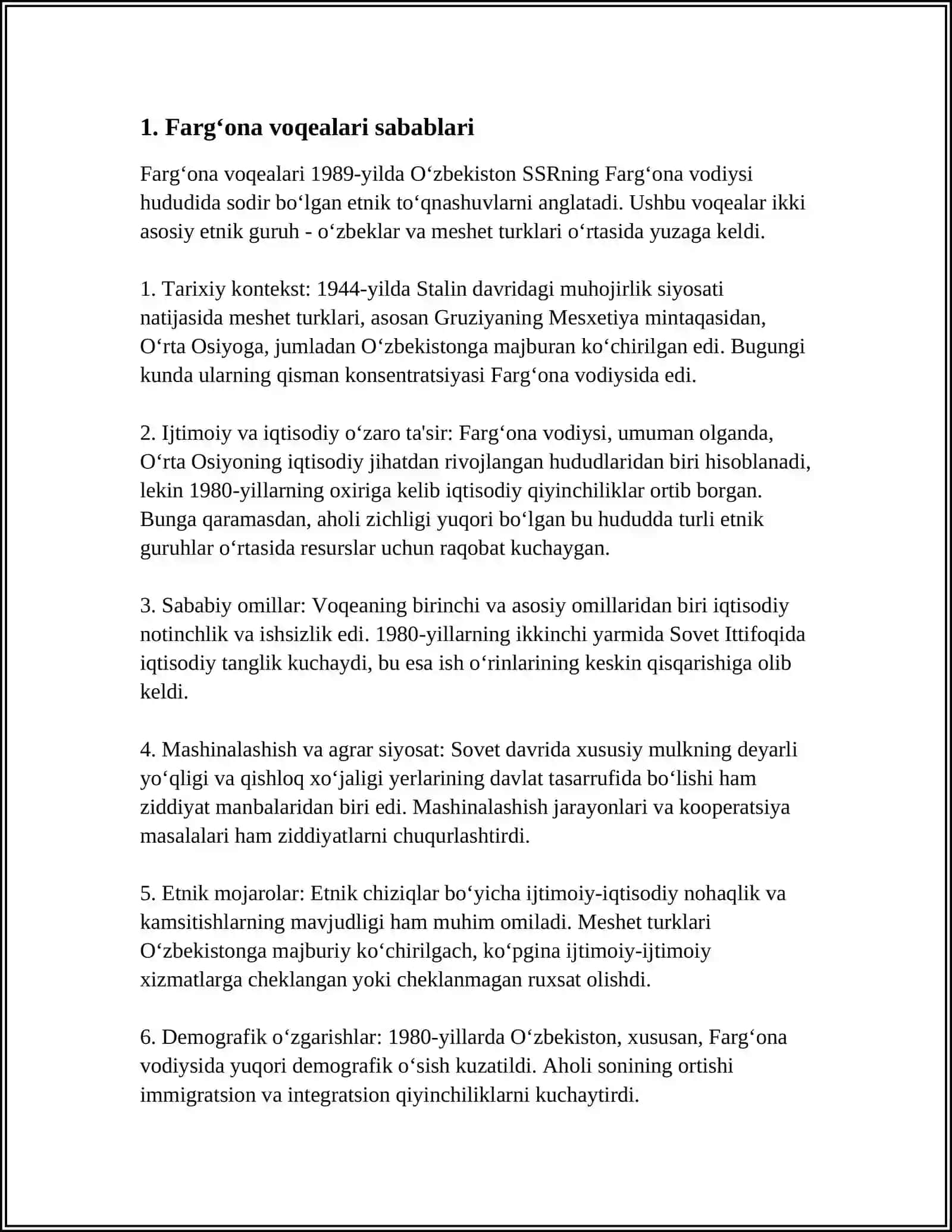 FARG‘ONA VOQEALARI. 1989 YIL O‘RTALARIDA RESPUBLIKA IJTIMOIY-SIYOSIY HAYOTIDAGI O‘ZGARISHLAR 3