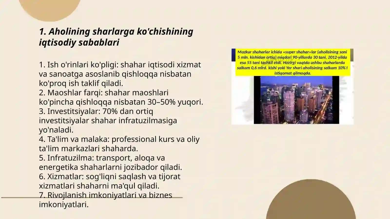 Urbanizatsiya:aholining sharlarga kòchish sabab va oqibatlari 3