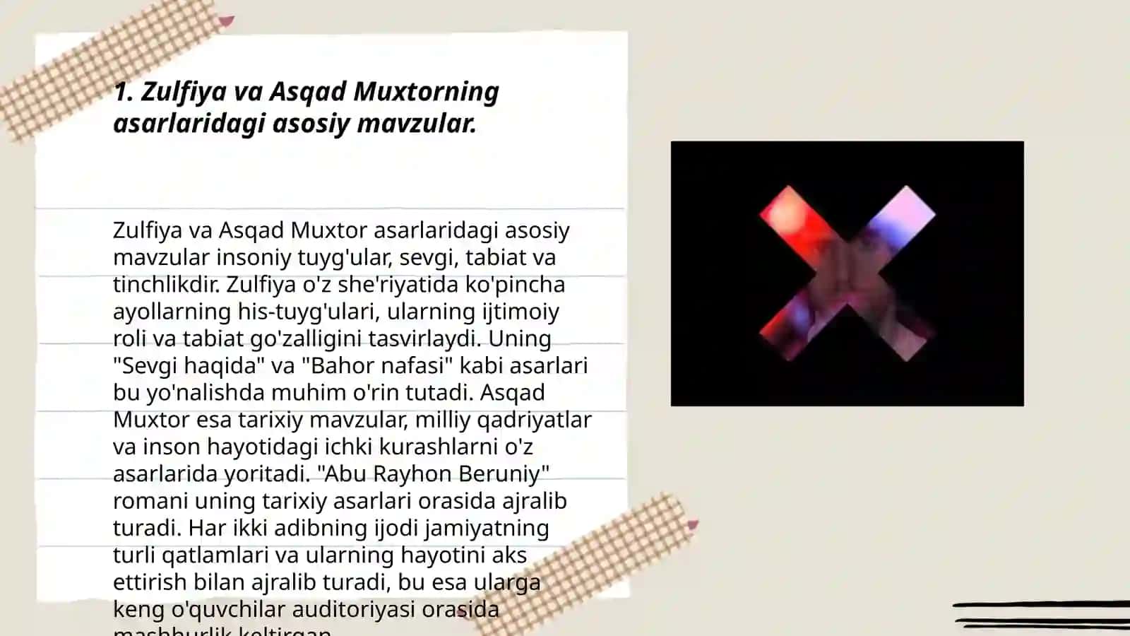 Zulfiya: “Sogʻinib”. Asqad Muxtor: “Oliy butunlik”. Tahlil va solishtirish. Zidlantirish 3