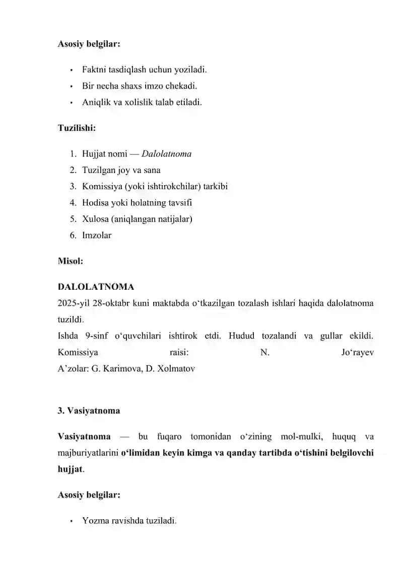 BILDIRISHNOMA, DALOLATNOMA, VASIYATNOMA 3