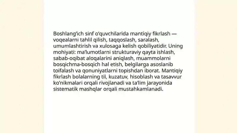 Boshlangʻich sinf oʻquvchilarida mantiqiy fikrlashni shakllantirishga oid maʼlumotlarni oʻrganish 3