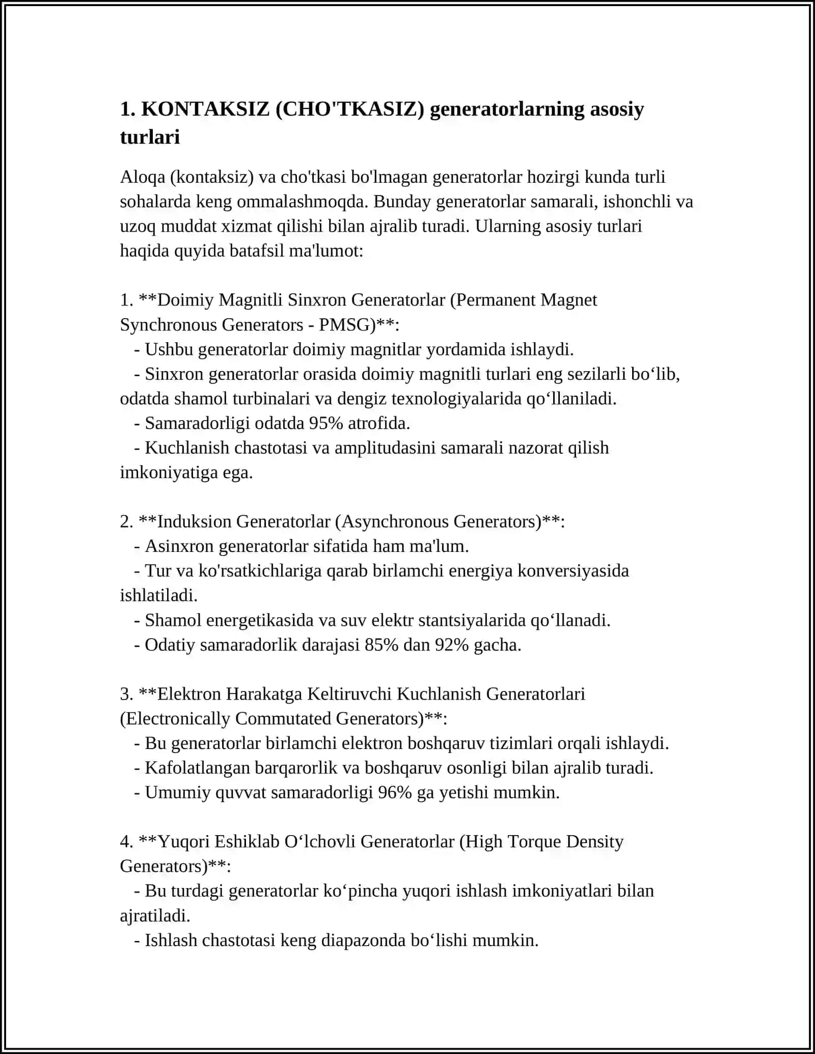 Kontaksiz (Cho'tkasiz) O'zgaruvchan TOK Generatorlarning Turlari, Tuzilishi, Ishlash Prinsi 3