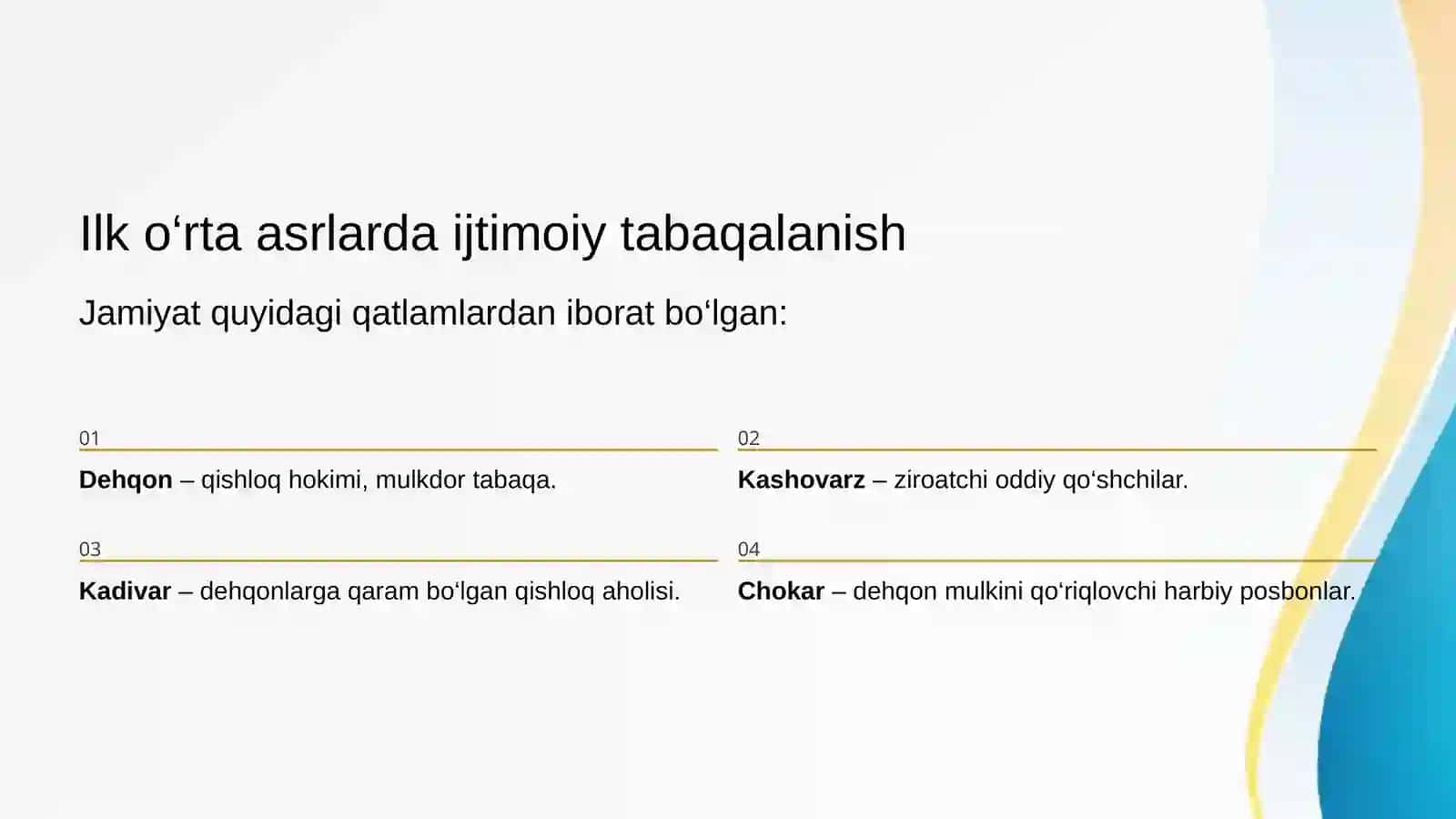 Ilk o‘rta asrlarda O‘rta Osiyo  Xorazm,Xioniylar va Kidariylar davlatlari 3