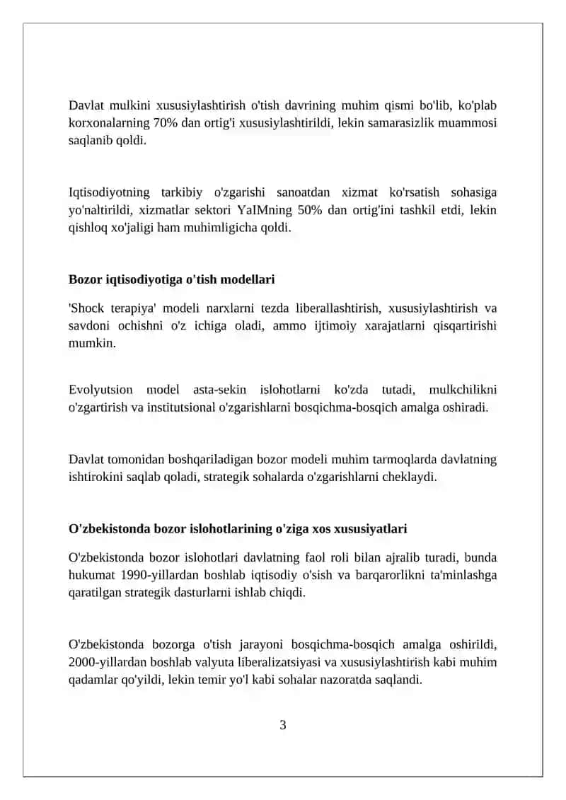 Bozor iqtisodiyotiga o'tishning yóllari va xususiyatlari 3