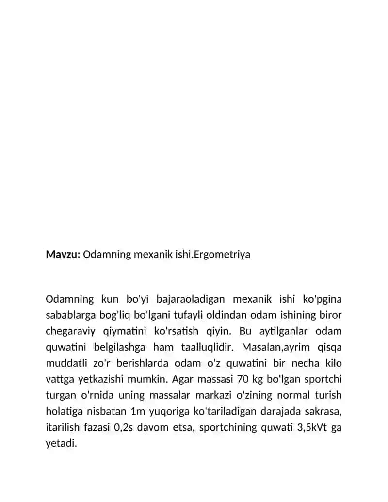 Odamning mexanik ishi.Ergometriya 3