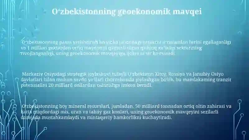 Özbekistonning geosiyosiy va geoiqtisodiy o'rni 3
