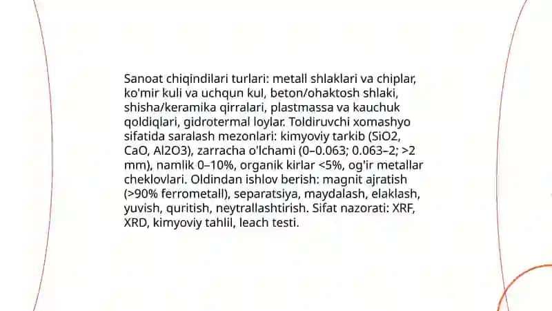 Sanoat chiqindilari asosida toldiruvchilar ishlab chiqarish texnologiyasi 3