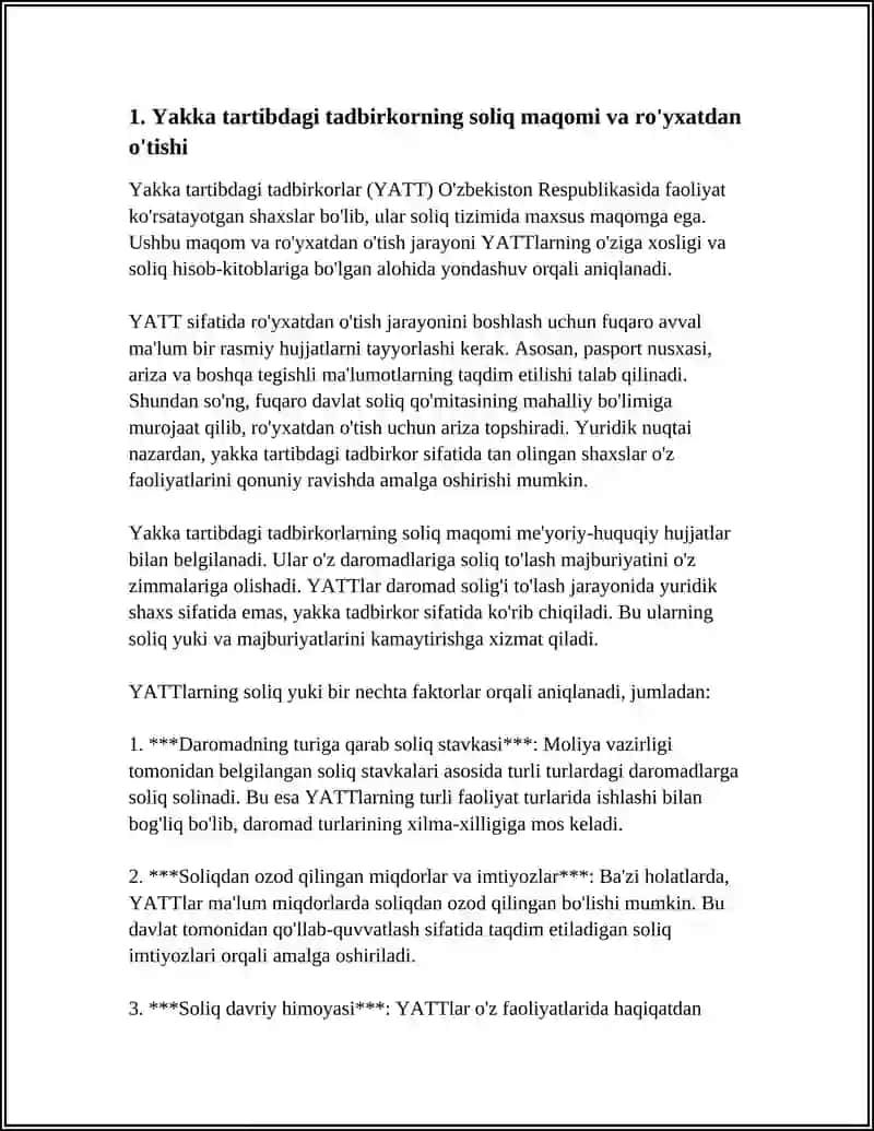 Yakka Tartibdagi Tadbirkorlarning Daromadiga Soliq Solishning Oʻziga Xos Xususiyatlar 3