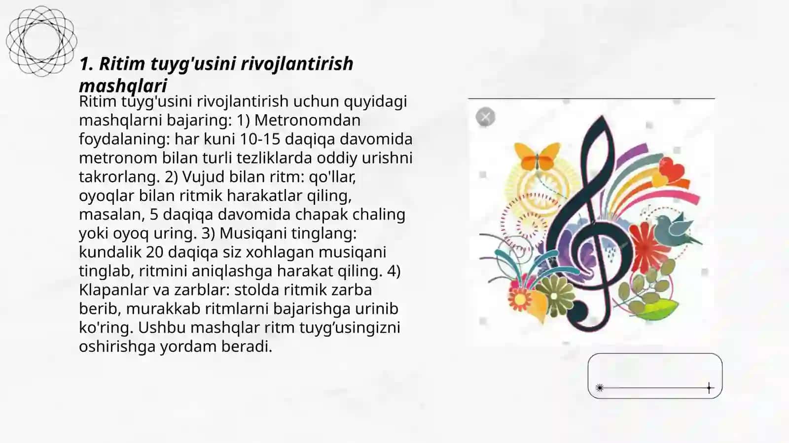 Musiqali sensor qobiliyatlarni oʻstiruvchi mashqlar 3