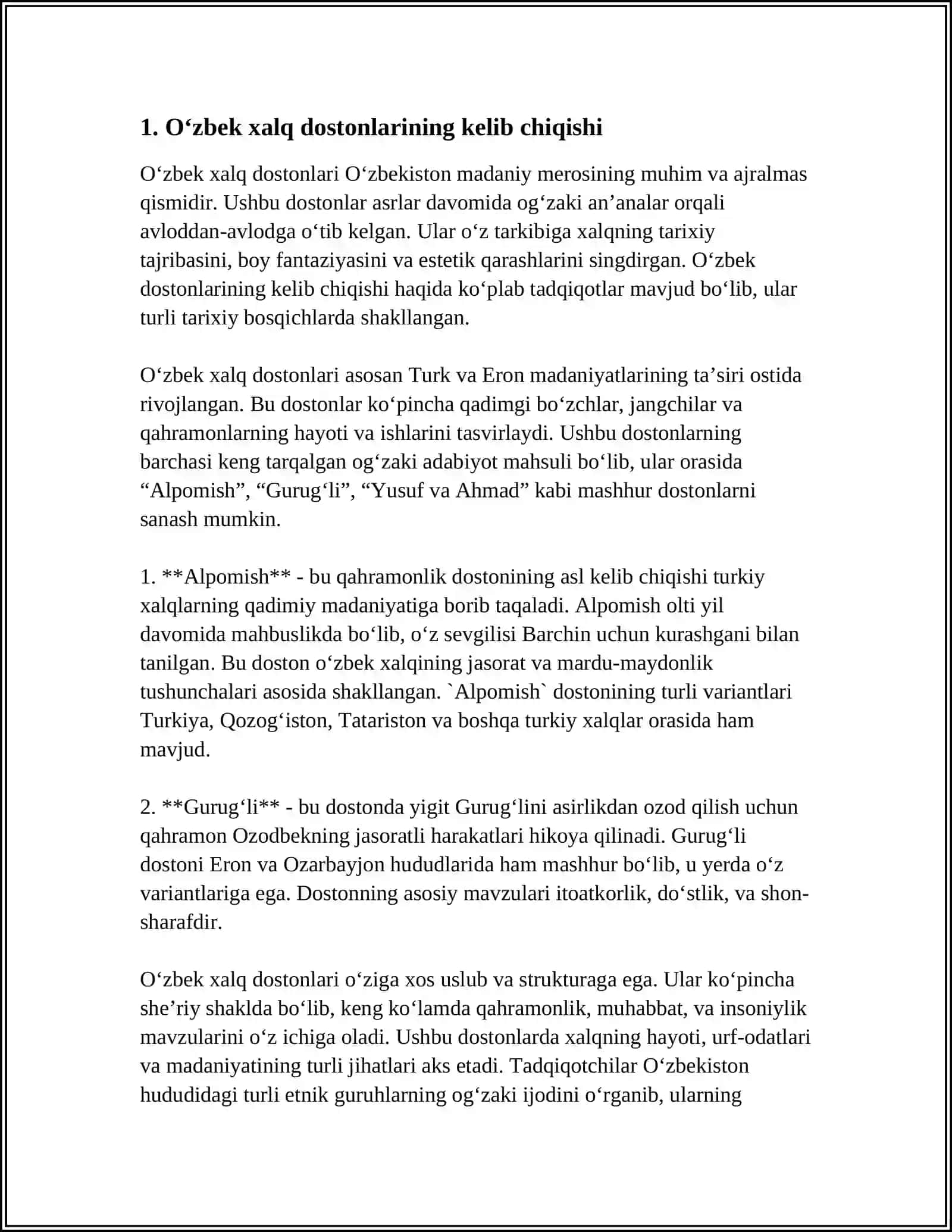 XALQ DOSTONLARINING VARIANTLARI HAQIDA REFERAT 3
