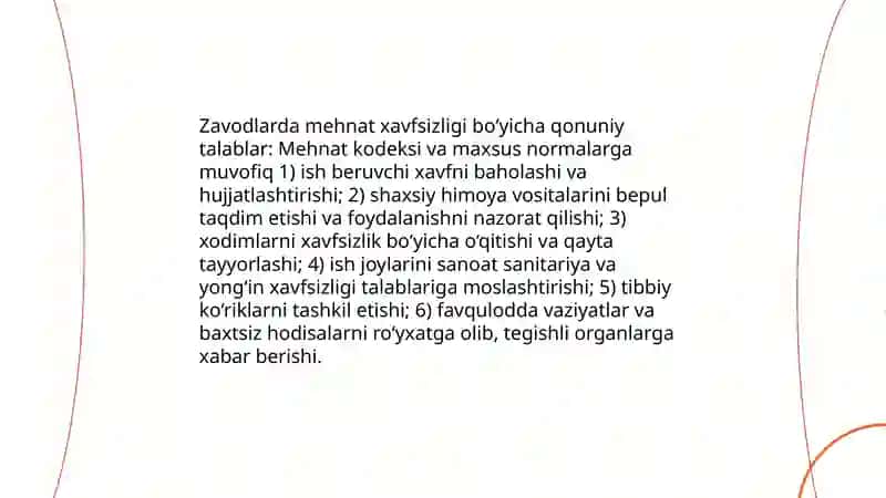Zavodlarda mehnat xavfsizligi asoslari va PPE ishlash qoidalari 3