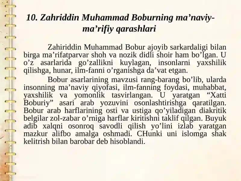 Zahriddin Muhammad Boburning pedagogik gʻoyalari 3