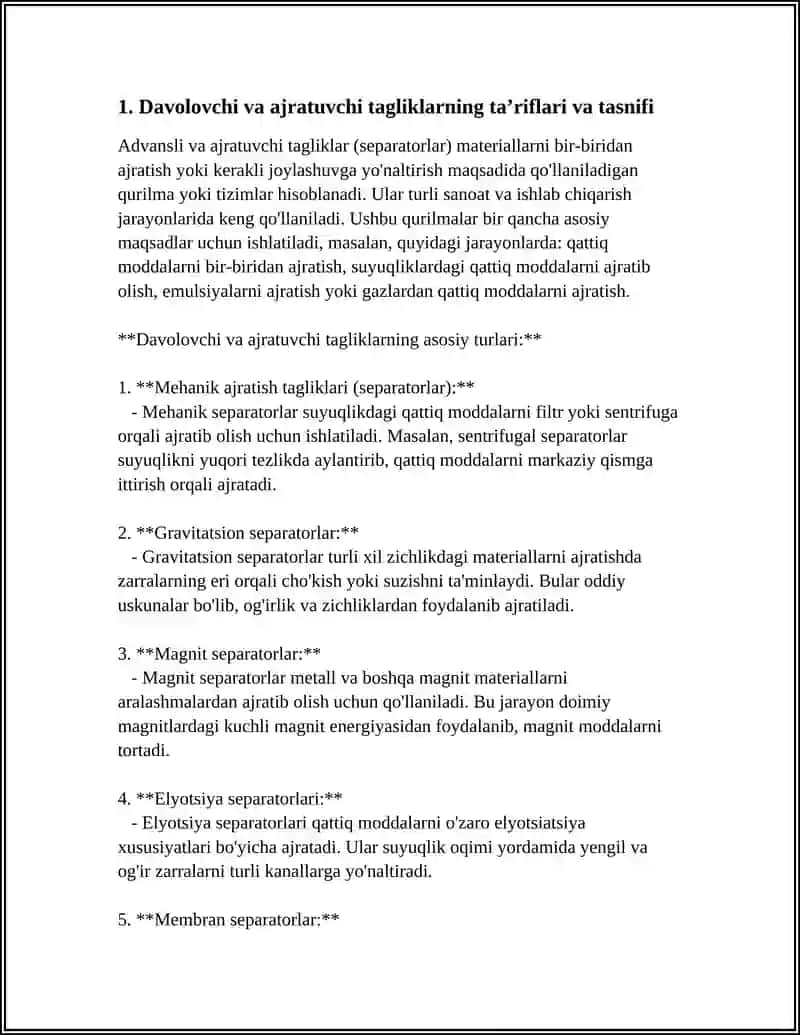DAVOLOVCHI VA AJRATUVCHI TAGLIKLAR. TARKIBI QOLLANILISHI QOYISH TEXNIKASI 3