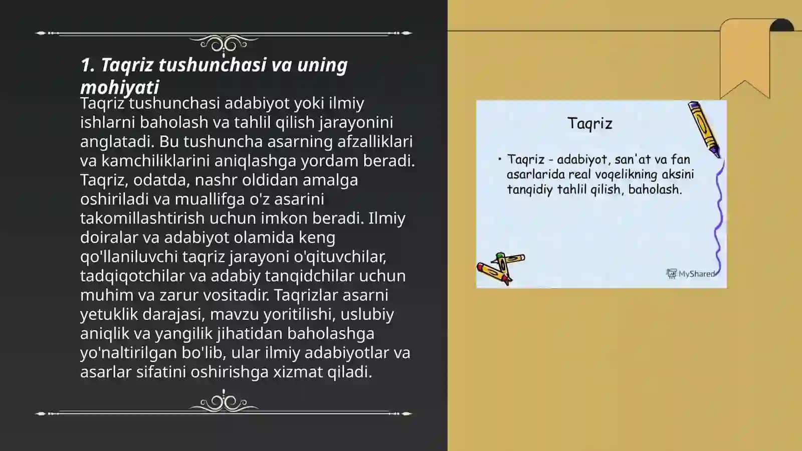 Taqriz.Taqriz tushunchasi.Taqriz qoʻllanilishi 3