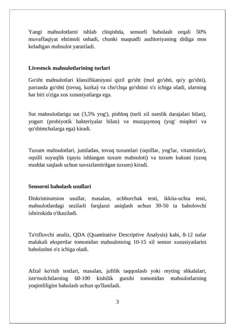 Qayta ishlangan chorva mahsulotlariga sensorik baho berish 3
