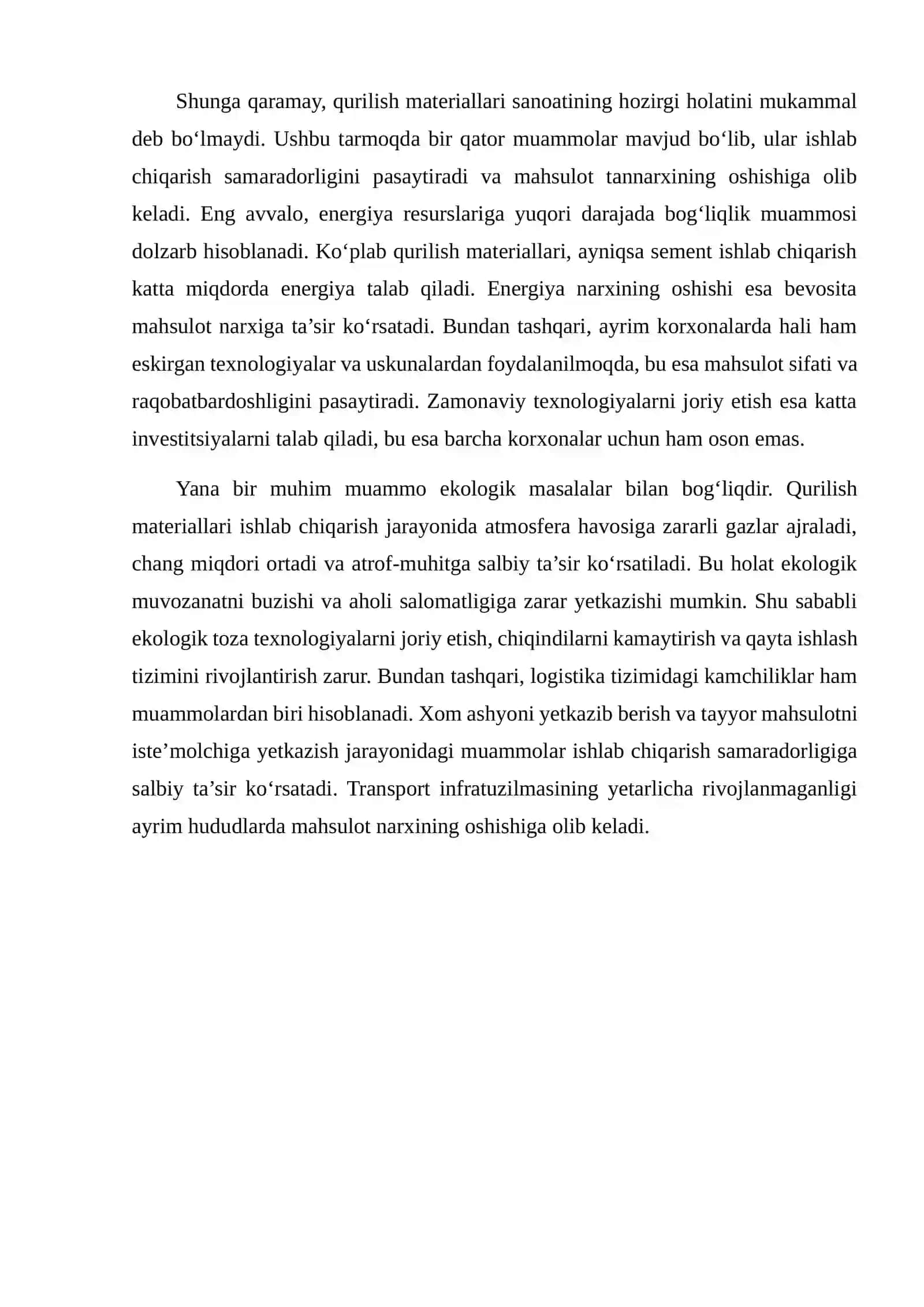 Qurilish materiallari sanoating hozirgi holati va muammlari 3