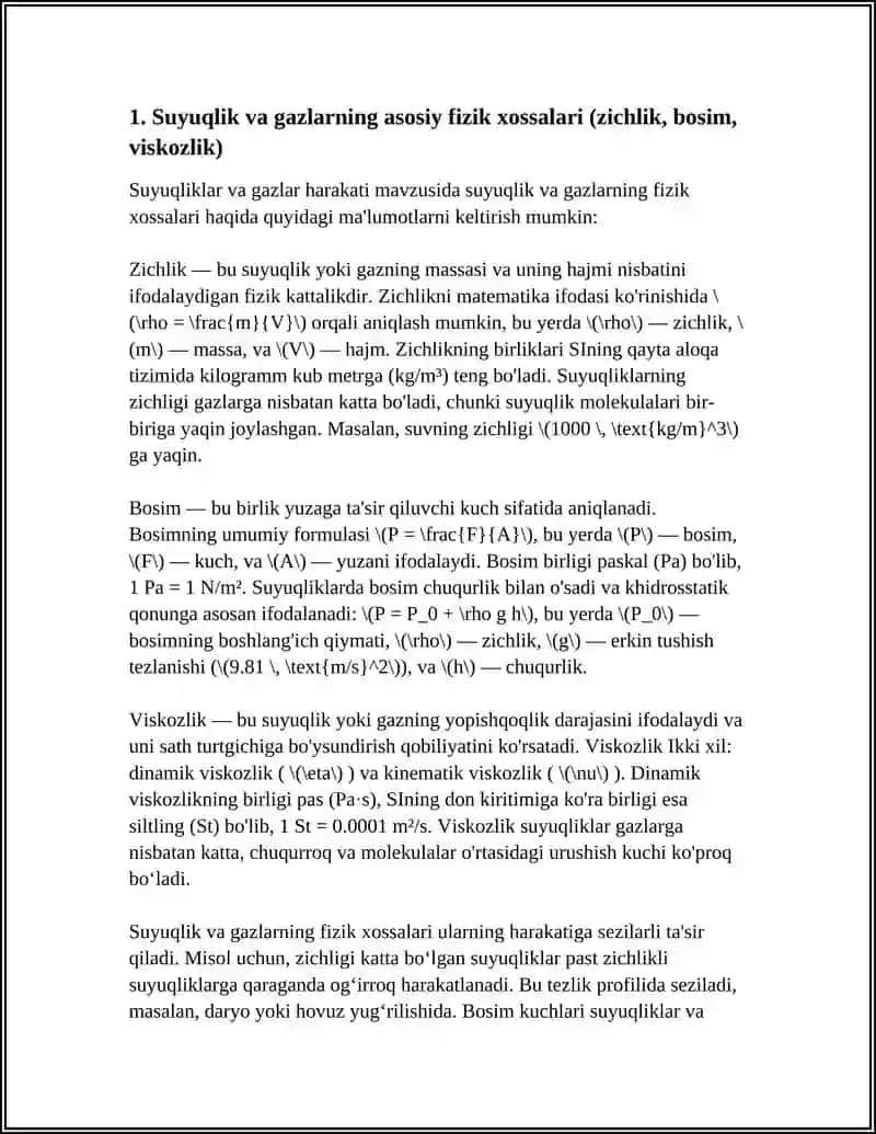 SUYUQLIK VA GAZLAR HARAKATI 3