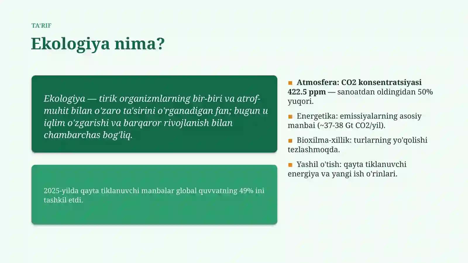 Ekologiya: statistik ko'rsatkichlar 3