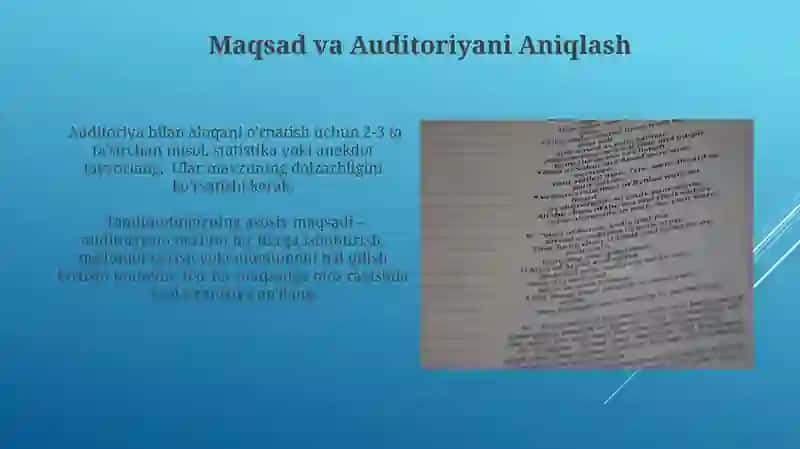 Taqdimot tuzilishi: mavzu buyicha taqdimotni tayyorlash va uni himoya qilish (roʻyxatdan tanlash) 3