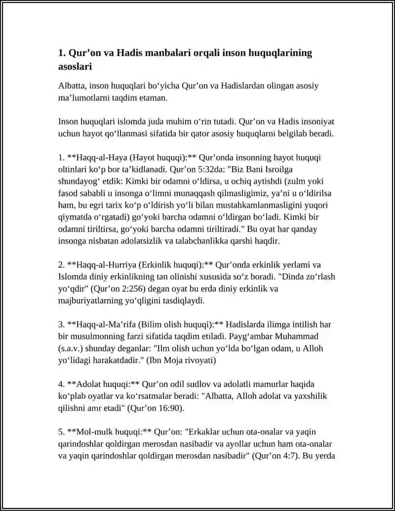 ISLOMDA INSON HUQUQ VA ERKINLIKLARINI TAʼMINLANISHINING OʻZIGA XOS JIHATLARI 3