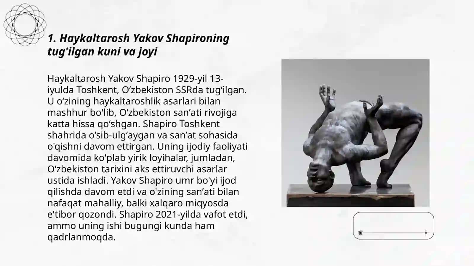 Haykaltarosh Yakov Shapironing biografiyasi va haykaltaroshlikka qoʻshgan hissasi 3