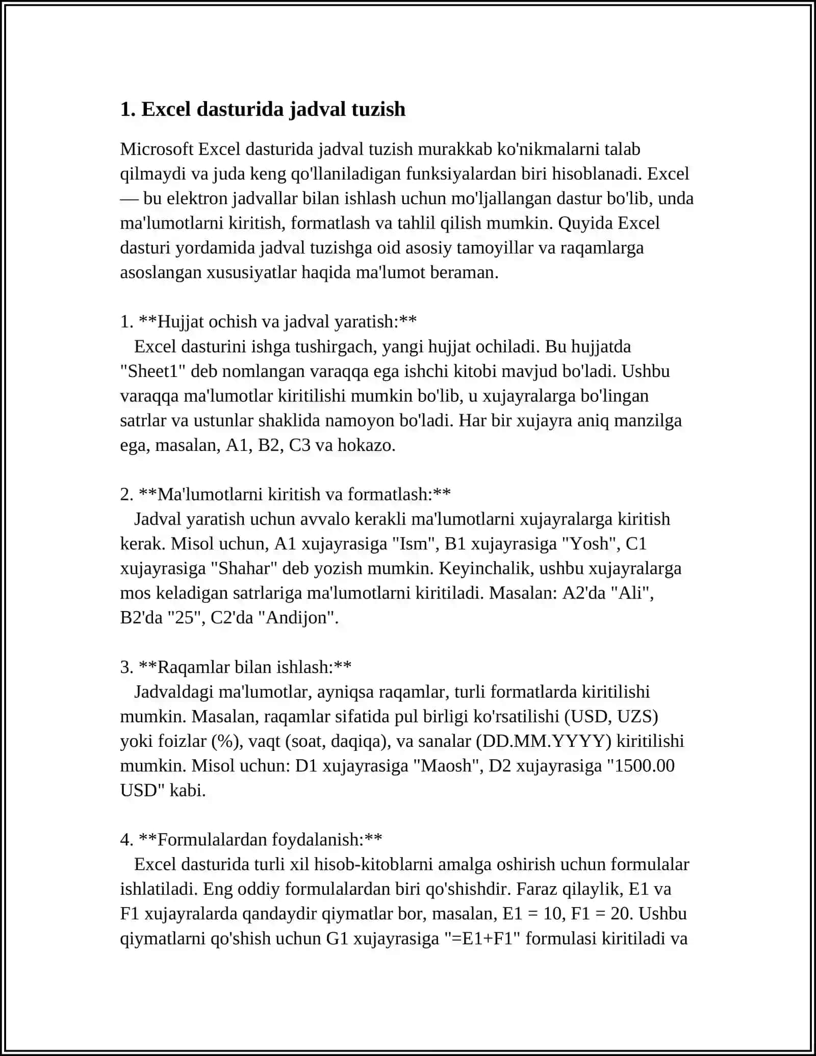 WORD DASTURIDA JADVALLAR VA OB’EKTLAR BILAN ISHLASH 3