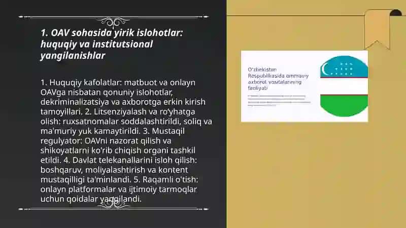 O'zbekiston respublikasida ommaviy axborot vositalarining faoliyati ( o'zgarish va muammolar) 3