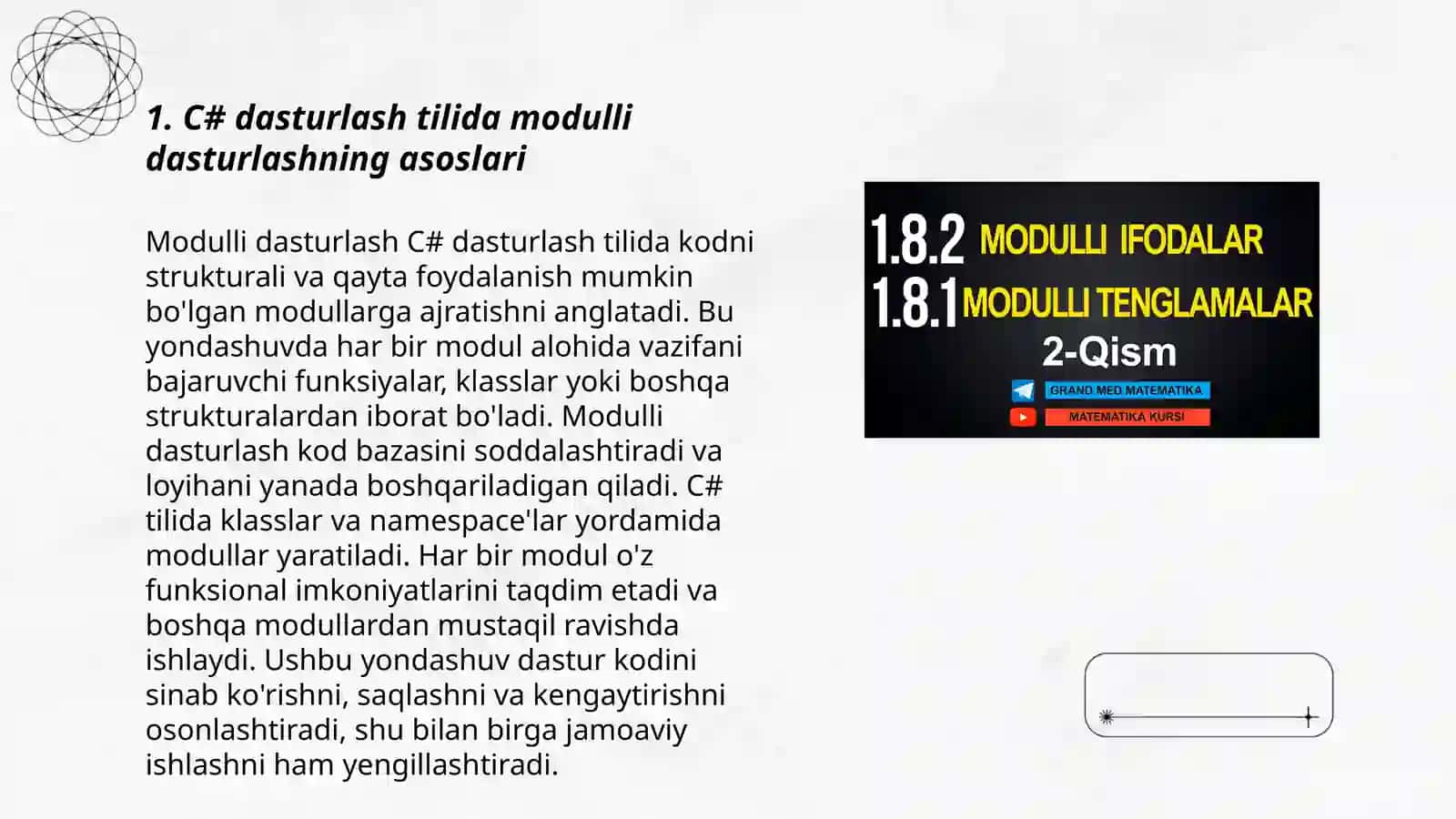 Modulli dasturlash C# dasturlash tilida 3