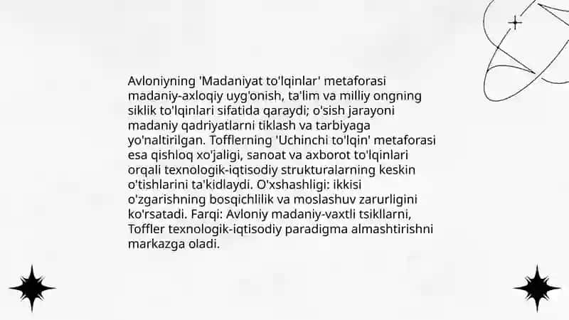 Madanyat toʻlqinlar va Uchinchi toʻlqin asarlar qiyosiy tahlil 3