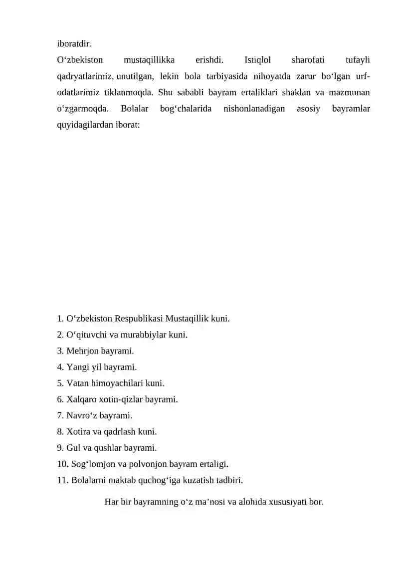 Musiqa mashgʻulotlar rejasida bayram tadbirlari ssenariysini ishlab chiqish va oʻtkazishga qoʻyiladigan talablar 3