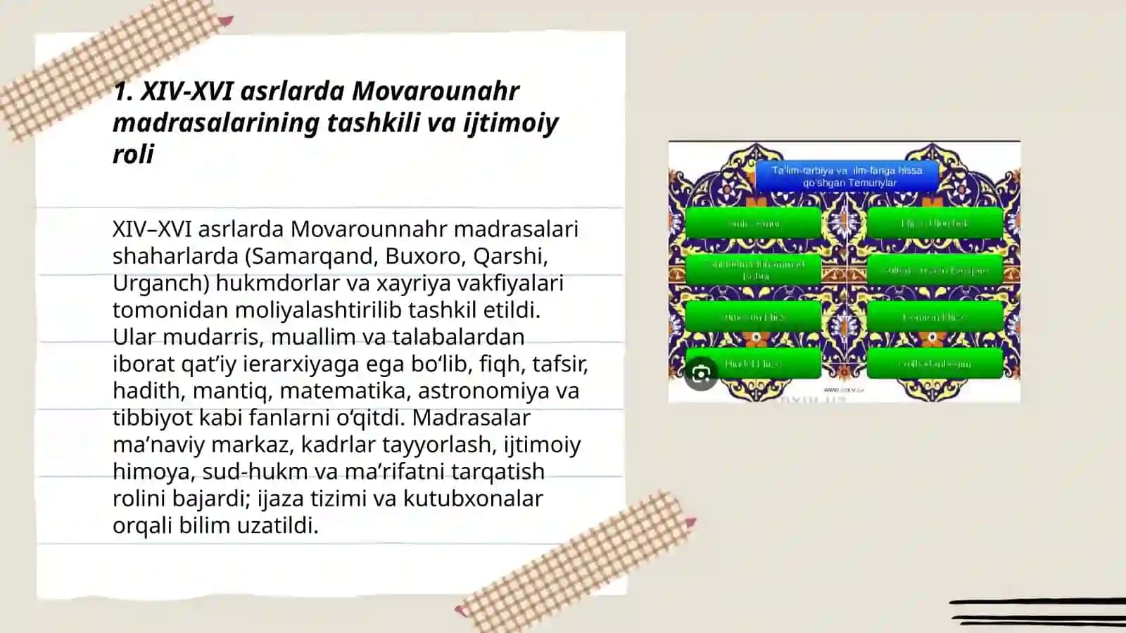 XIV-XVI asrlarda Movarounahrda ta'lim-tarbiya va pedagogik fikrlar 3