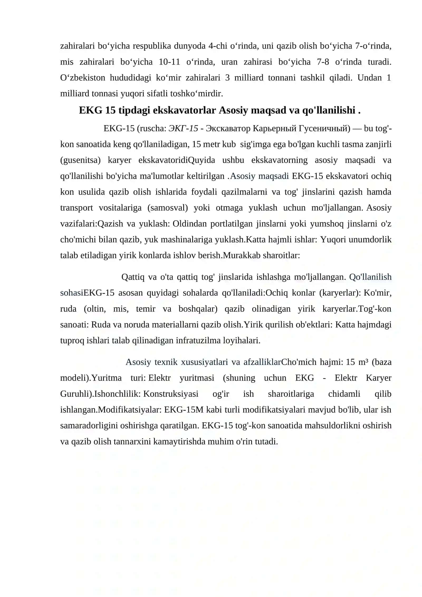 EKG 15 tipdagi ekskavatorlarni elektr yurtmalarini tanlash va hisoblash 3