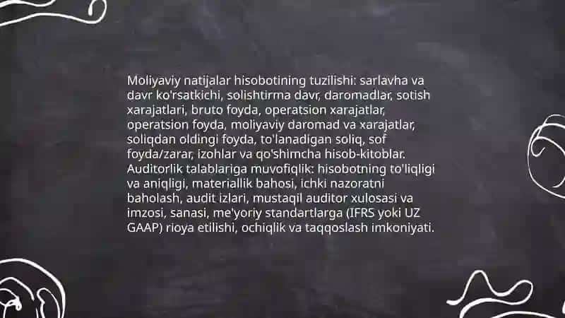 Moliyaviy natijalar toʻgʻrisidagi hisobotni tuzish va taqdim etish auditi xususiyatlari 3