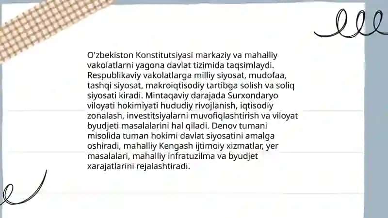 O'zbekistonning respublika, mintaqa va mahalliy boshqaruv organlari o'rtasidagi vakolatlarni taqsimlash mexanizmi 3