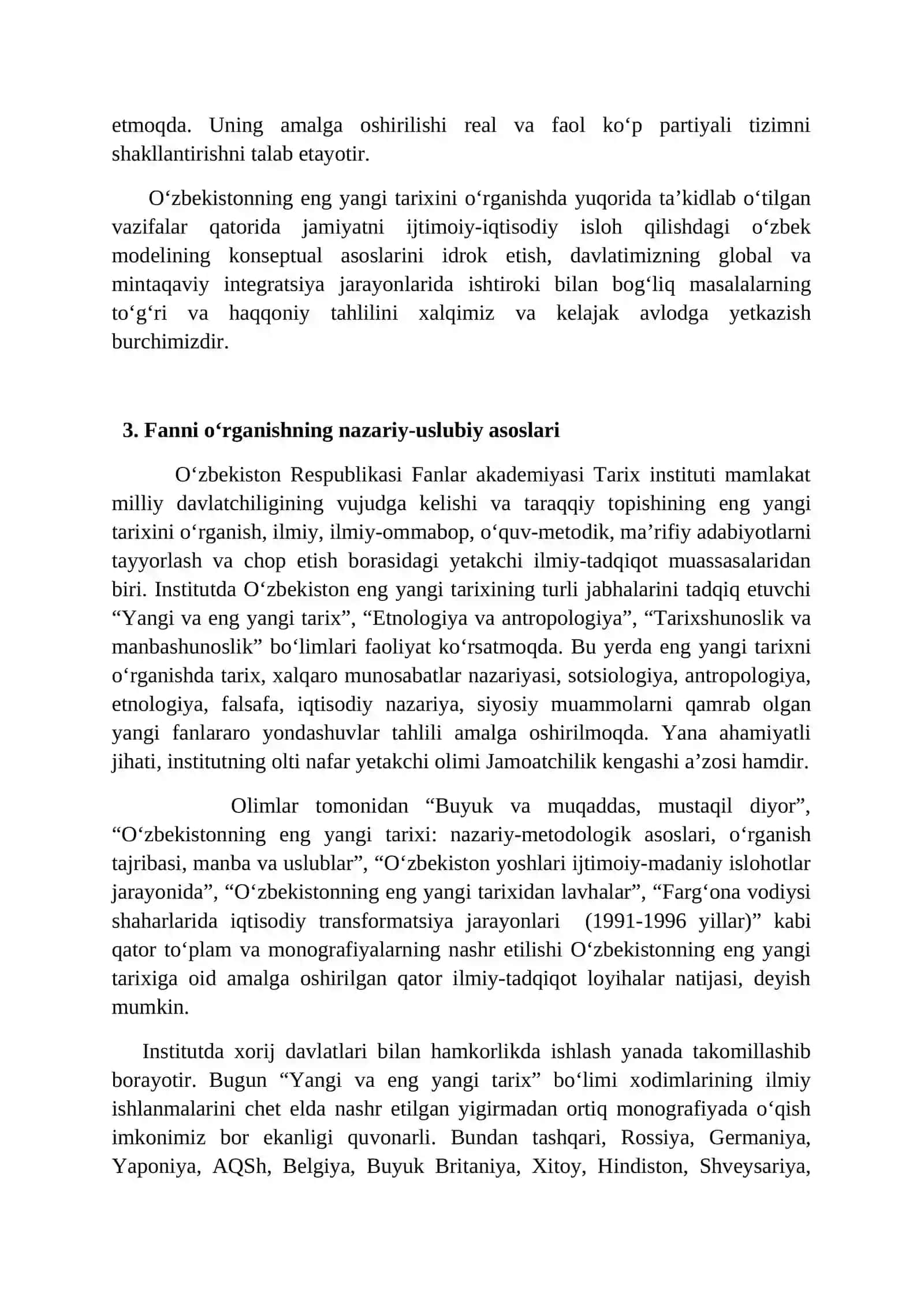 1-mavzu. Kirish.“O‘zbekistonning eng yangi tarixi” o‘quv fanining predmeti, maqsadi va vazifalari 3