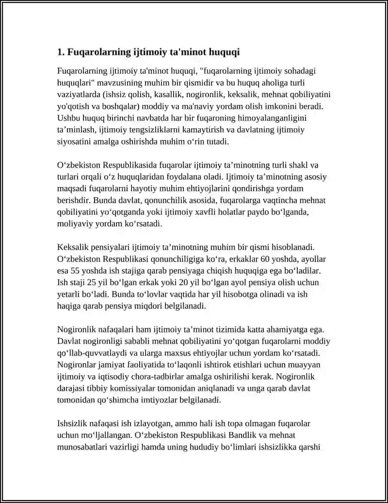 FUQAROLARNING IJTIMOIY SOHADAGI HUQUQLARI REFERAT 3