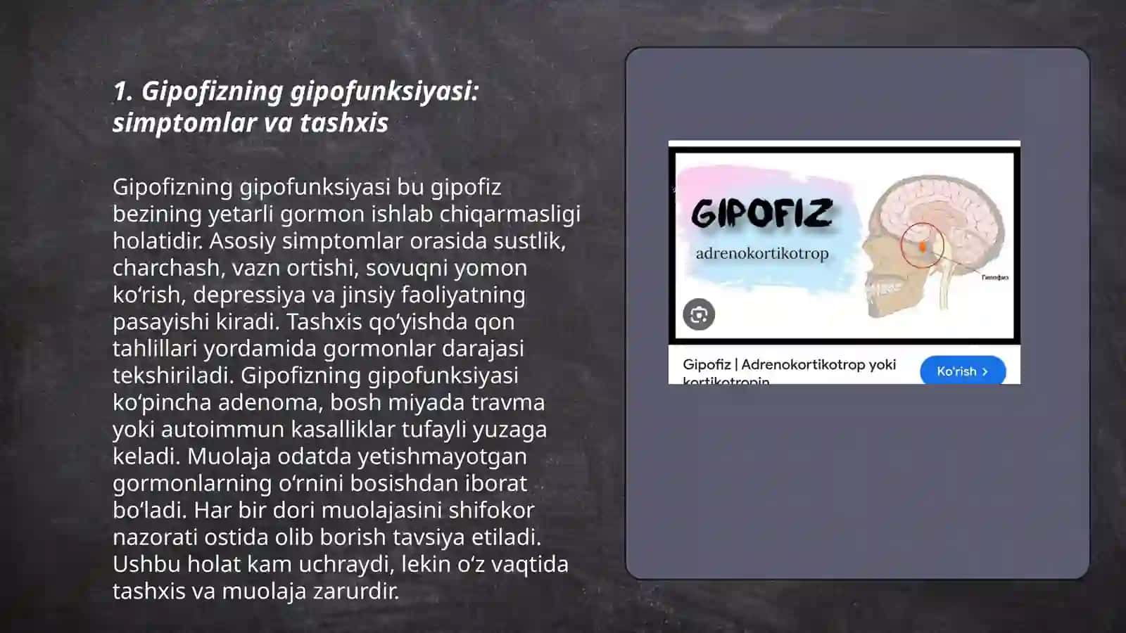 Endokrin bezlarning giper va gipofunksiyasi bilan semiotikasi:Gipofiz, qalqonsimon bez, Parateriod bez 3