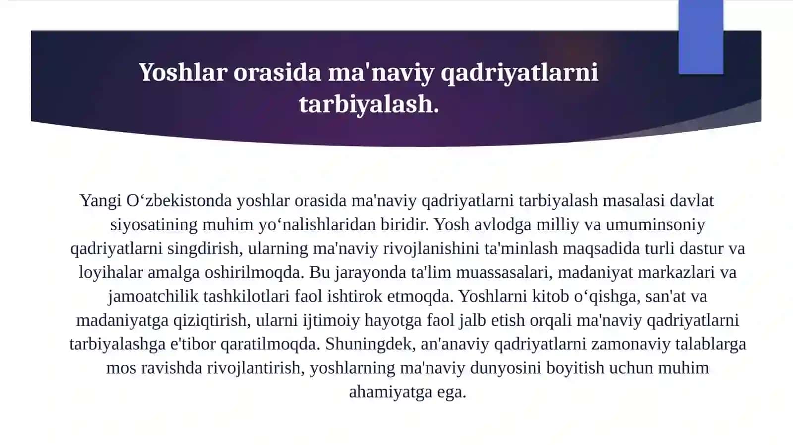 Yangi O'zbekistonda amalga oshirilayotgan ma'naviy o'zgarishlar 3