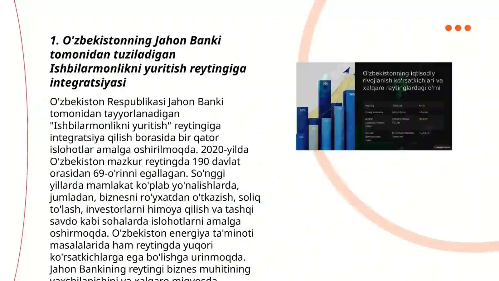 Iqtisodiy va ijtimoiy sohasidagi ustuvor xalqaro reytinglar va ularga O'zbekistonning integratsiyalashuvi 3