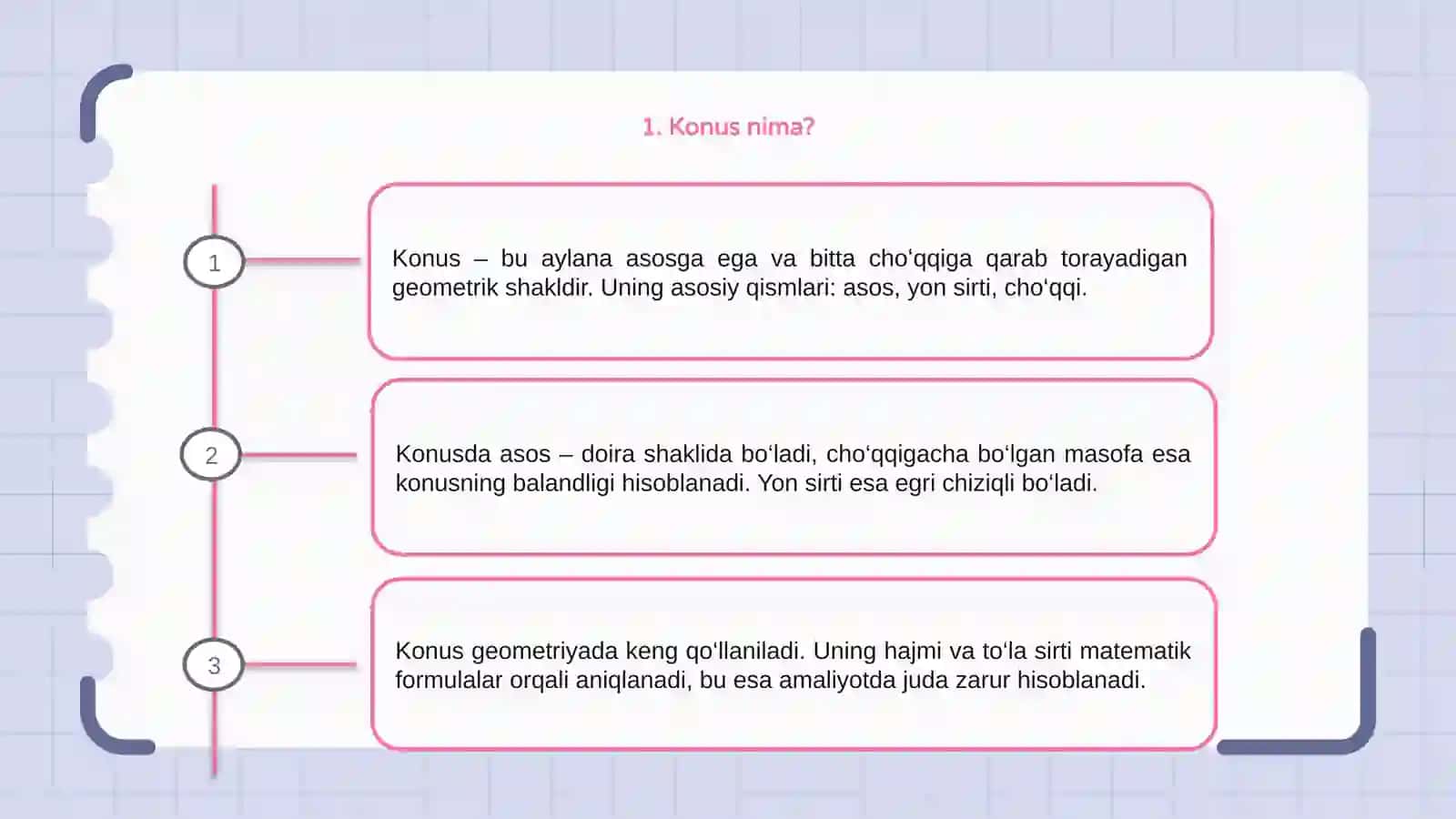 Konusning toʻla sirti va hajmi 3